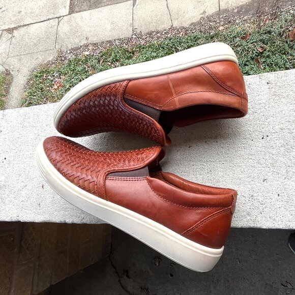 ECCO Soft 7 2.0 Cognac Woven Slip-on Sneaker Shoes 9 40 7 38 2 Mismatch Size - Picture 3 of 10